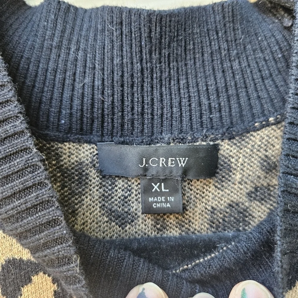 J. Crew mockneck sweater dress leopard print with pockets XL